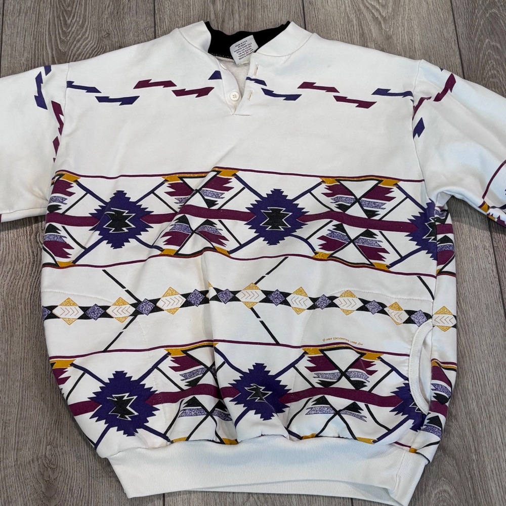 Art Unlimited Sportswear Sweatshirt Mens L White 1992 Lori Aztec Vintage 90s USA